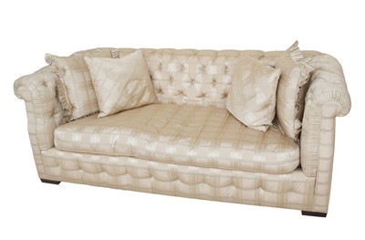 Lot 645 - Tufted Silk Upholstered Chesterfield Style Sofa