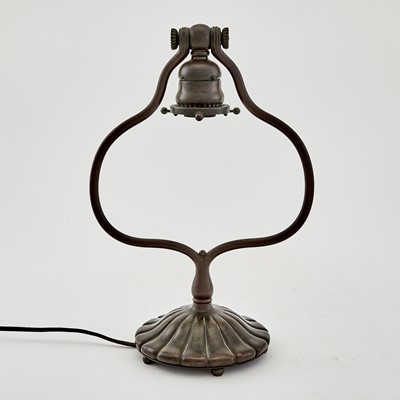 Lot 501 - Tiffany Studios Bronze and Blown Favrile Damascene Glass Harp Desk Lamp