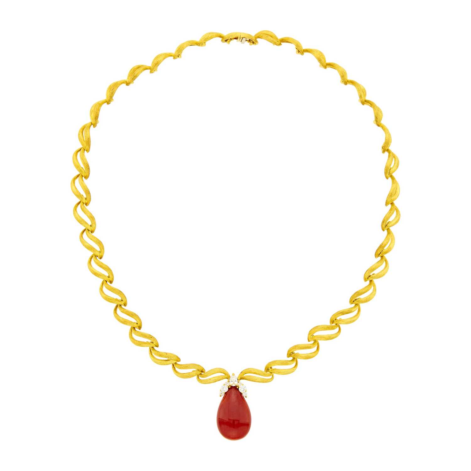 Lot 179 - Henry Dunay Gold, Oxblood Coral and Diamond Pendant-Necklace