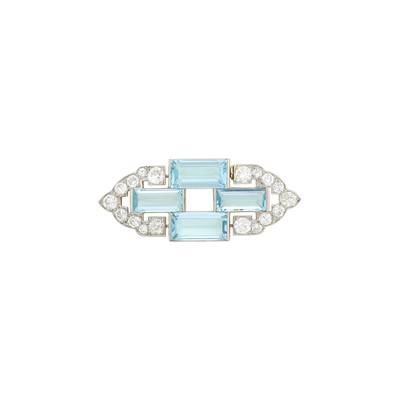 Lot 99 - Cartier London Platinum, Aquamarine and Diamond Brooch