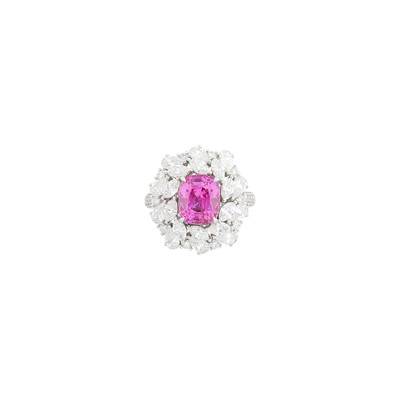 Lot 125 - White Gold, Pink Sapphire and Diamond Ring-Pendant