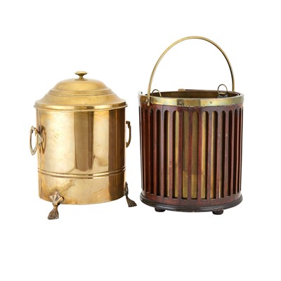 Lot 227 - Brass Coal Bucket Together With Mahogany Fire Bucket