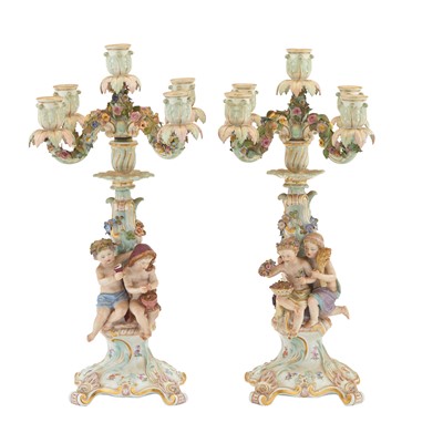 Lot 399 - Pair of Meissen Porcelain Figural Four Seasons Four-Light Candelabra