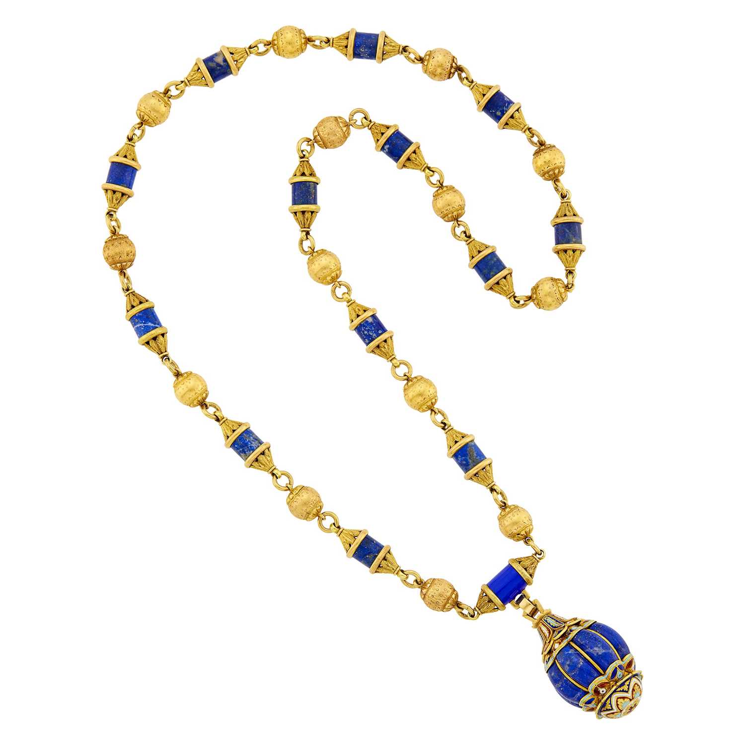 Lot 42 - Gold, Lapis and Enamel Pendant-Necklace