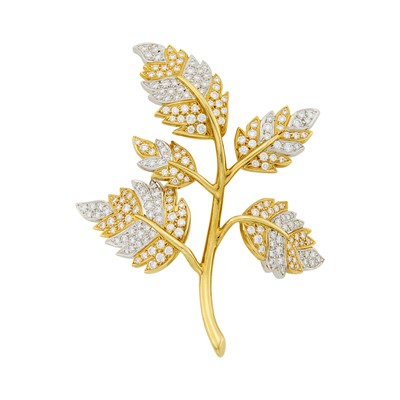 Lot 173 - Tiffany & Co., Schlumberger Gold, Platinum and Diamond 'Five Leaves' Brooch