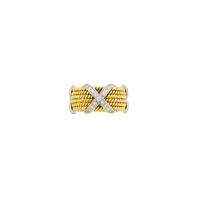 Lot 1181 - Tiffany & Co., Schlumberger Wide Gold, Platinum and Diamond 'Rope Six-Row' Ring