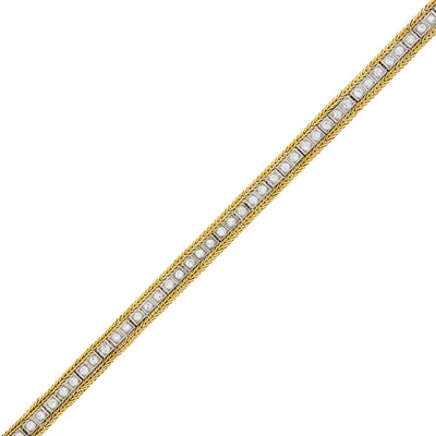 Lot 1039 - Platinum and Diamond Straightline Bracelet with Gold Jacket