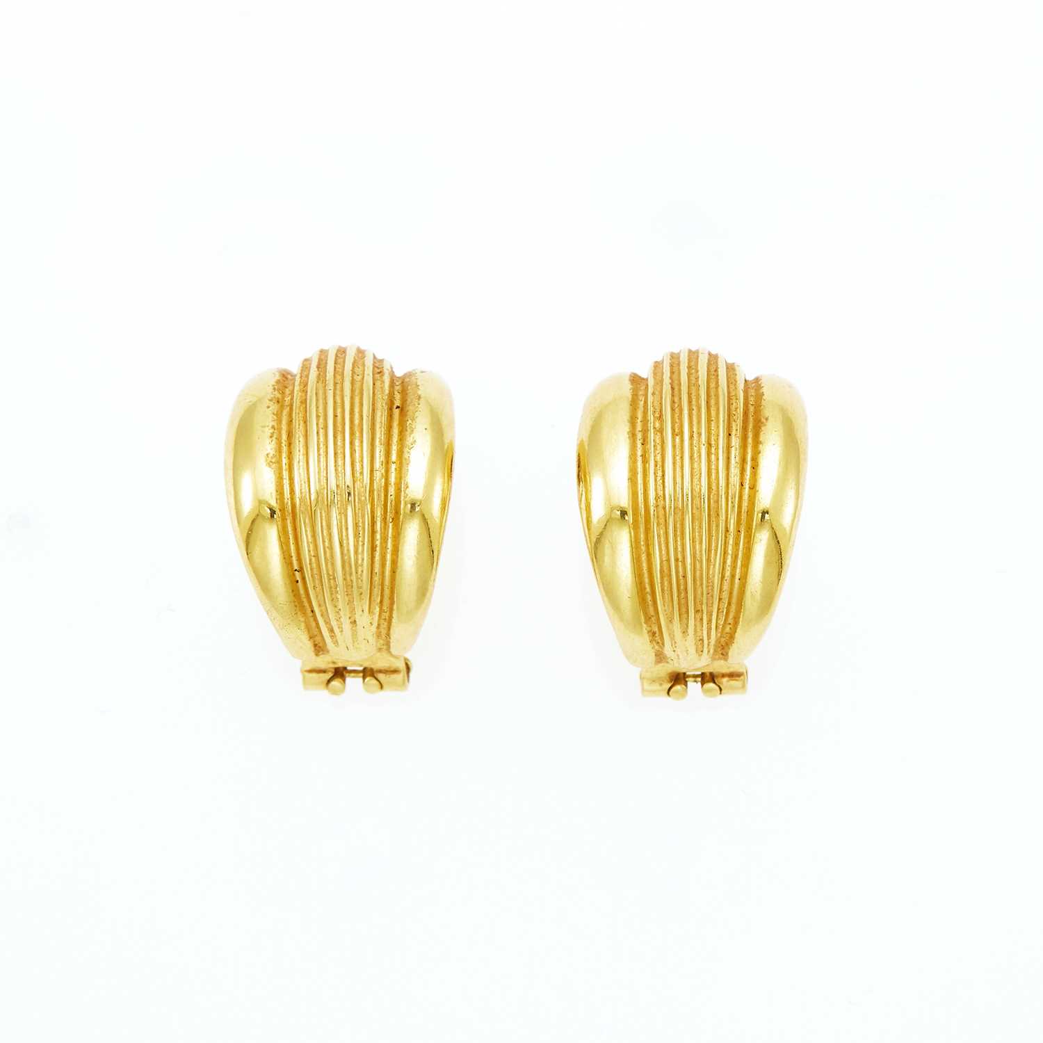 Lot 2046 - Pair of Gold Half-Hoop Earrings