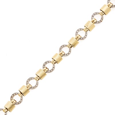 Lot 2231 - Two-Color Gold and Diamond Link Bracelet