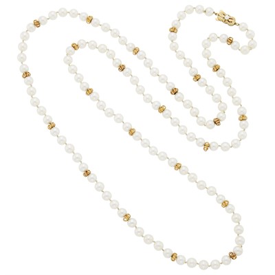 Lot 2043 - Mikimoto Long Gold and Cultured Pearl Necklace