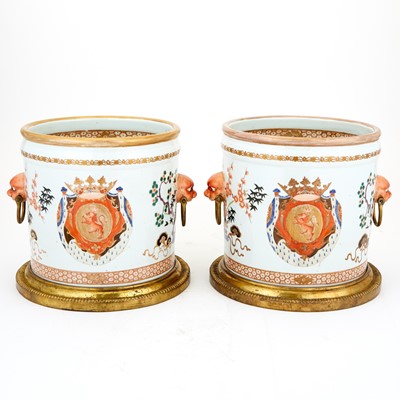 Lot 201 - Large Pair of  Samson Porcelain Armorial Wine Coolers