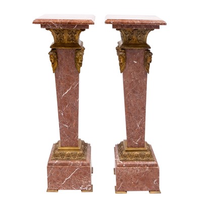 Lot 367 - Pair of Gilt-Metal and Rouge Marble Tapering Square Pedestals