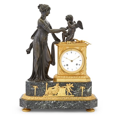 Lot 312 - Empire Style Gilt and Patinated Bronze and Marble Mantel Clock