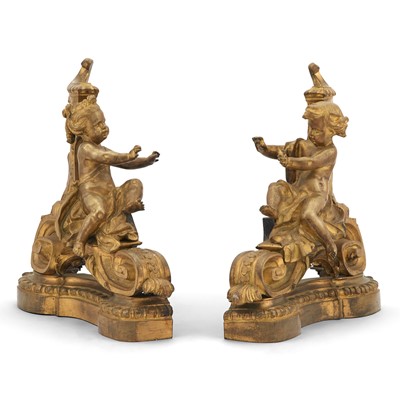 Lot 224 - Pair of Louis XV / XVI Transitional Style Gilt-Metal Putto-Form Chenets