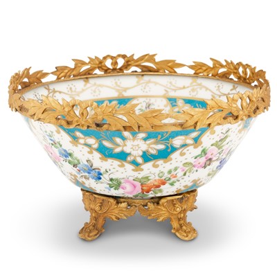 Lot 225 - Limoges Gilt-Metal Mounted Gilt and Polychrome Decorated  Porcelain Footed Center Bowl