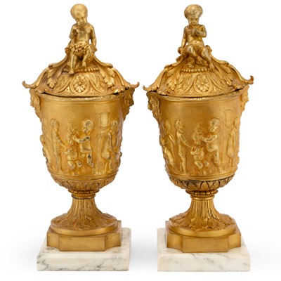 Lot 331 - Pair of Louis XVI Style Gilt-Metal Covered Urns