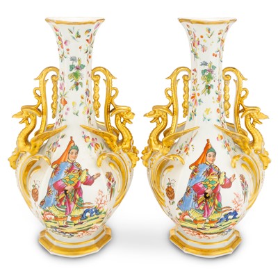 Lot 383 - Pair of Gilt and Polychrome Decorated Porcelain Vases