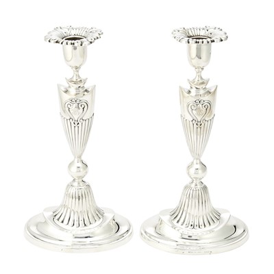 Lot 182 - Pair of Dominick & Haff Adams Style Sterling Silver Candlesticks