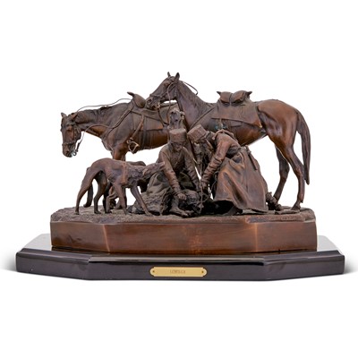 Lot 364 - Patinated Bronze Sculpture Titled 'Binding the Wolf'