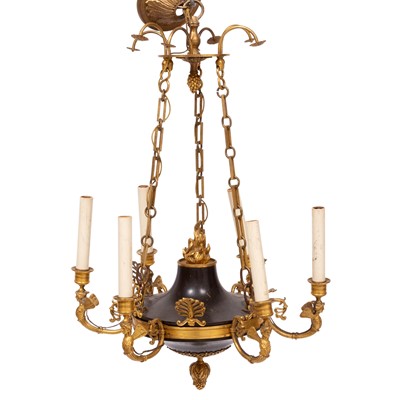 Lot 341 - French Empire Style Ormolu and Patinated Bronze Six-Light Chandelier