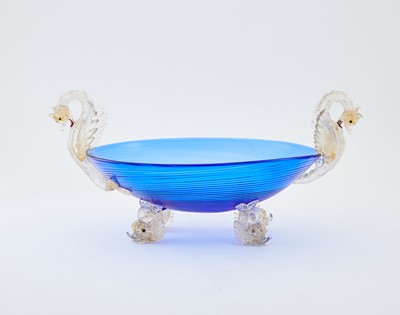 Lot 68 - Murano Blown and Applied Glass Center Bowl with Dragon-Form Handles and Dolphin Feet