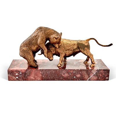 Lot 254 - Gilt-Bronze Animalier Group of a Bull and  Bear Statue