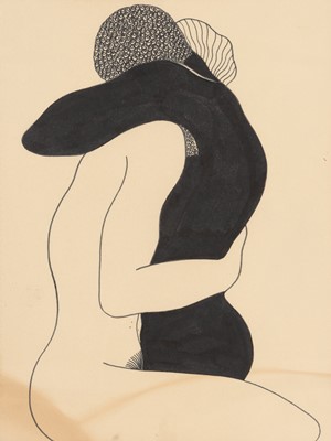 Lot 225 - A group of three erotic drawings of couples embracing