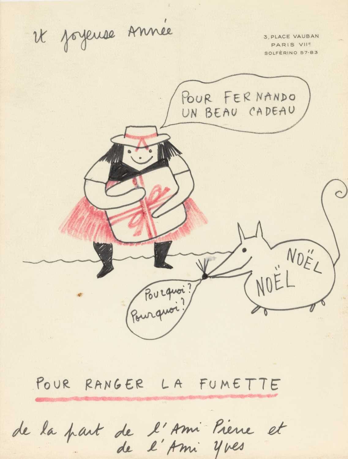 Lot 224 - An amusing Christmas card drawing featuring La Vilaine Lulu