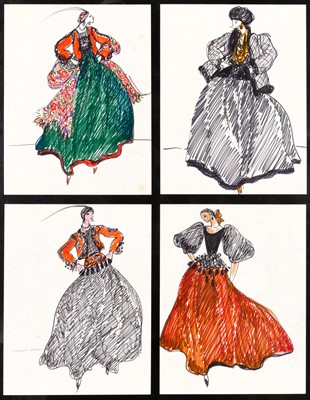 Lot 229 - A group of four fashion designs for YSL's 1976 "Opera - Ballets Russes" collection