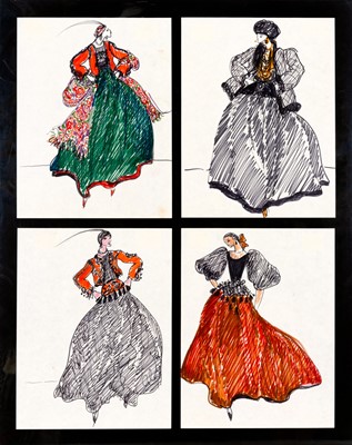 Lot 229 - A group of four fashion designs for YSL's 1976 "Opera - Ballets Russes" collection