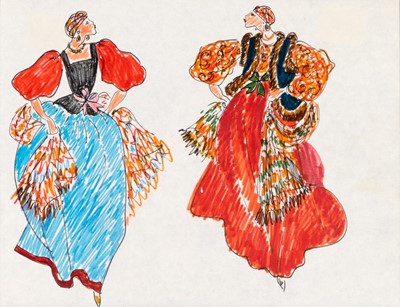 Lot 230 - A group of four colorful fashion designs from the 1976 collection,  "Opéra - Ballets Russes"
