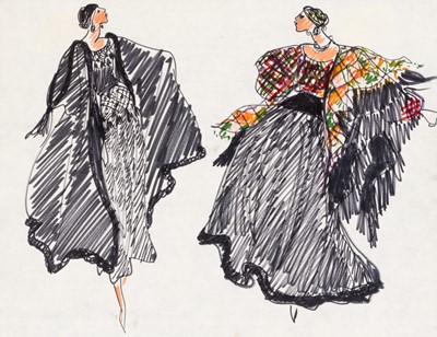 Lot 230 - A group of four colorful fashion designs from the 1976 collection,  "Opéra - Ballets Russes"