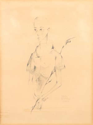 Lot 233 - A very early large-scale drawing of a boy, by the seventeen-year-old Yves Saint Laurent