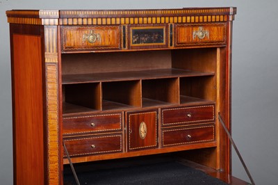 Lot 454 - Dutch Neoclassical  Satinwood, Parquetry and  Lacquer-Inset Secretaire a Abbatant