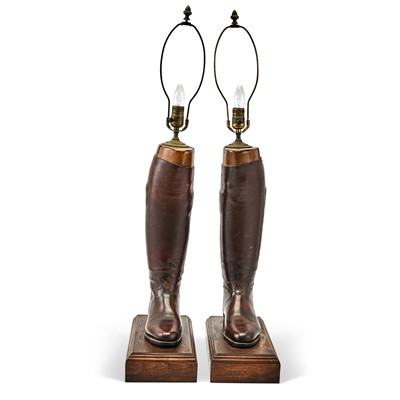 Lot 228 - Pair of Leather Riding Boot Lamps