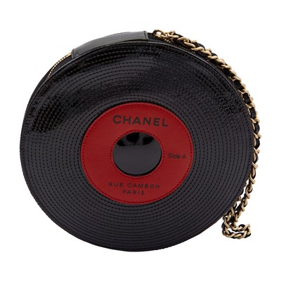 Lot 1177 - Chanel Black Patent and Red Leather 'Vinyl Record' Bag