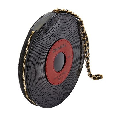 Lot 1177 - Chanel Black Patent and Red Leather 'Vinyl Record' Bag