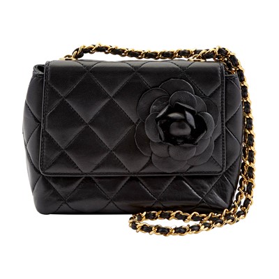 Lot 1175 - Chanel Black Lambskin Leather Mini Flap Bag