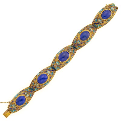 Lot 1135 - Gold, Lapis and Enamel Bracelet