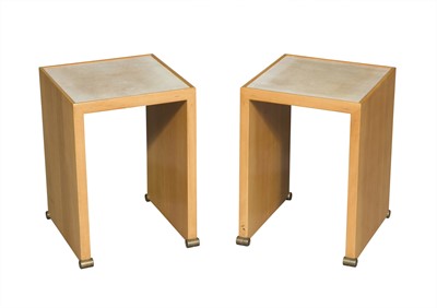 Lot 612 - Pair of Nichols Mongiardo Satinwood, Parchment, and Bronze Side Tables