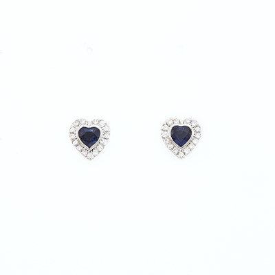 Lot 2213 - Pair of White Gold, Sapphire and Diamond Earrings