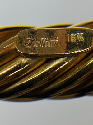 Lot 21 - Cellini Pair of Fluted Gold and Gem-Set Bangle Bracelets