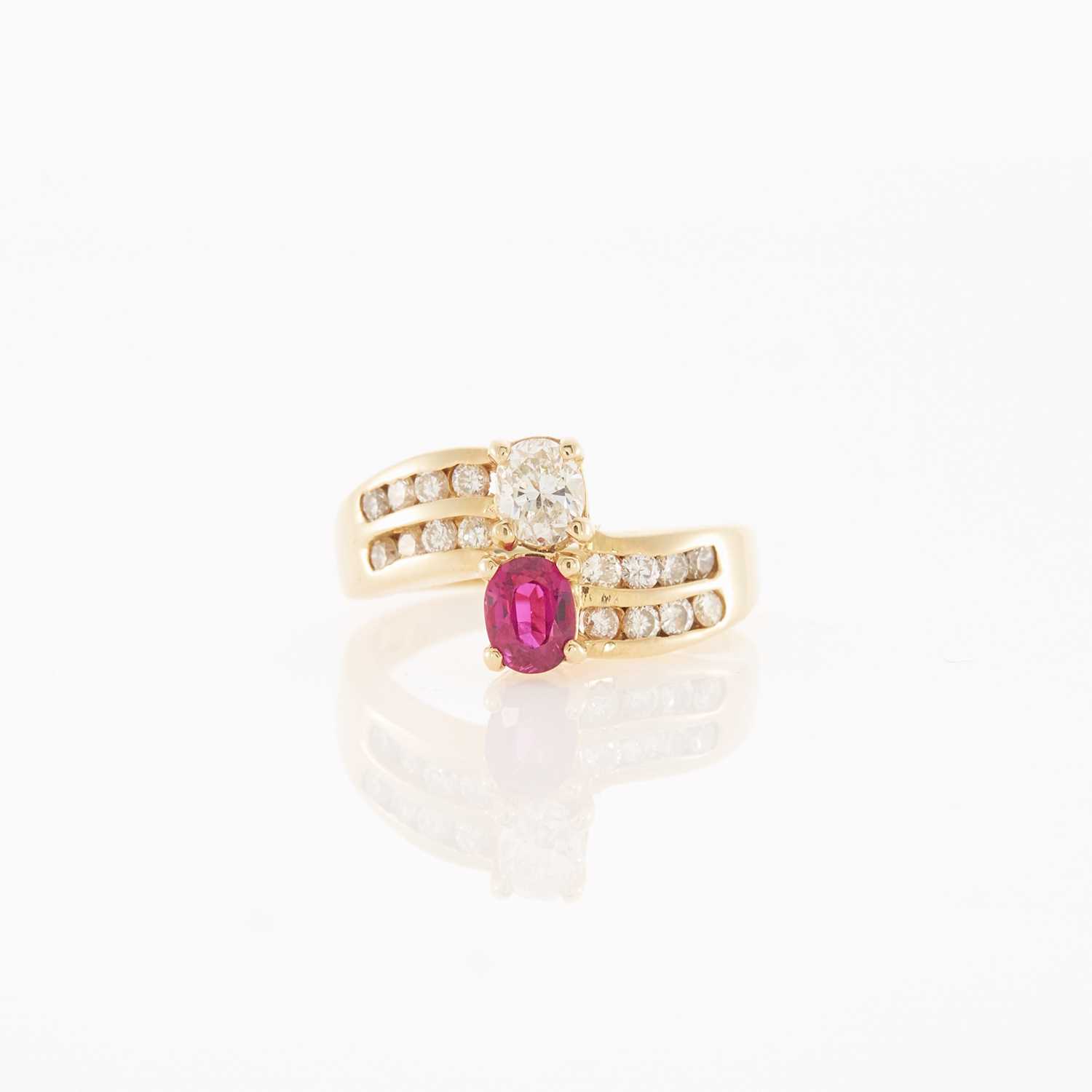 Lot 2044 - Gold, Ruby and Diamond Crossover Ring