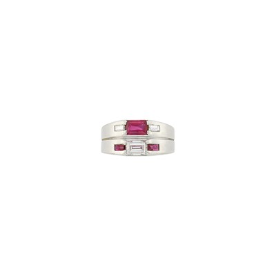 Lot 140 - Platinum, Ruby and Diamond Double Band Ring