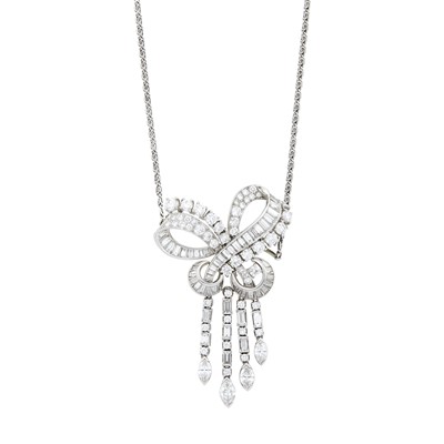 Lot 1062 - Platinum and Diamond Pendant-Brooch with White Gold Chain Necklace