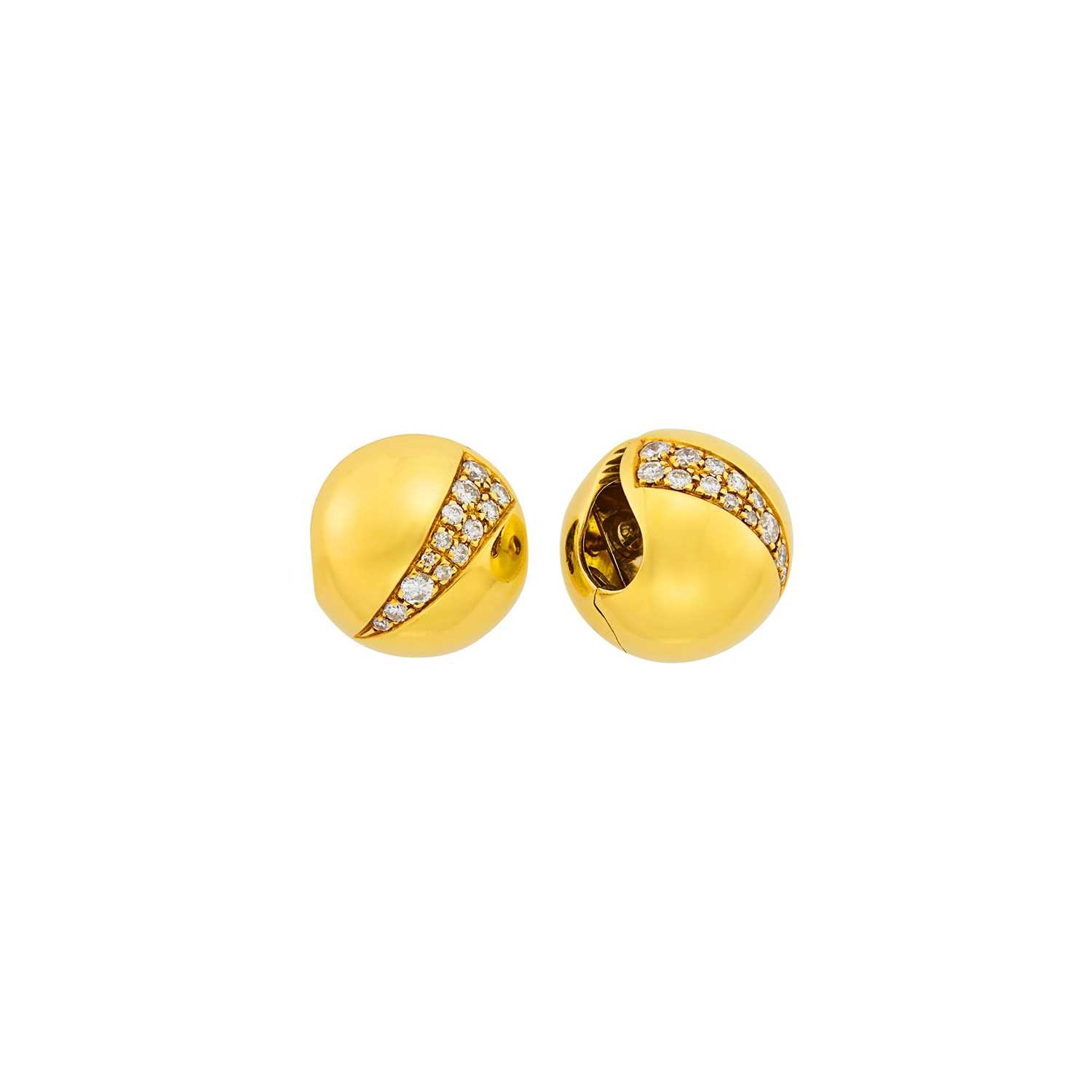 Lot 22 - Bulgari Pair of Gold and Diamond 'Sphere' Earclips, France