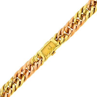 Lot 1100 - Paul Flato Two-Color Gold Curb Link Bracelet-Watch