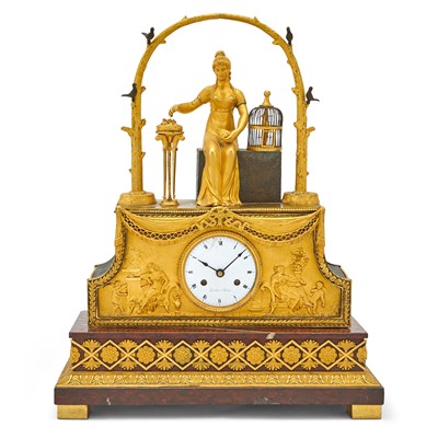 Lot 328 - Empire Style Gilt-Bronze, Patinated-Bronze and Marble Mantel Clock