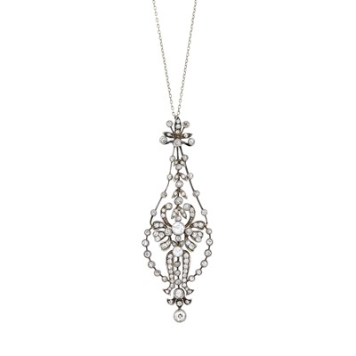 Lot 1042 - Antique Silver, Gold and Diamond Pendant with Long White Gold Chain Necklace