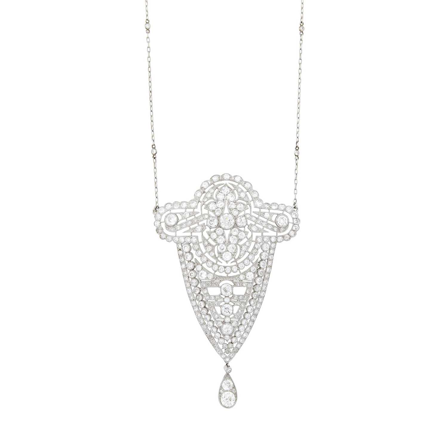 Lot 1044 - Platinum and Diamond Pendant with Platinum and Diamond Chain Necklace